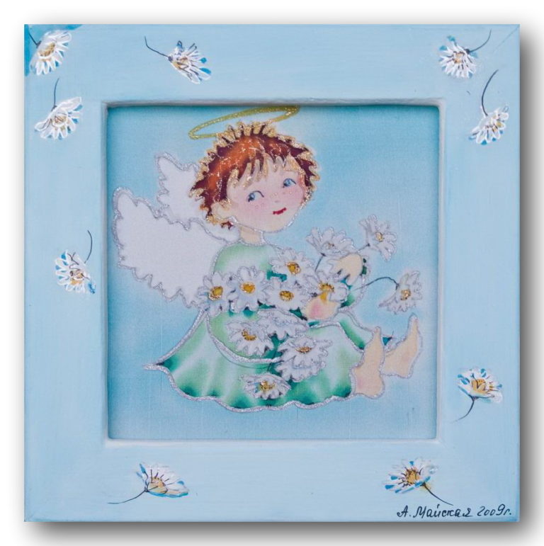 Миниатюра "Голубой ангел с цветами" (15х15)